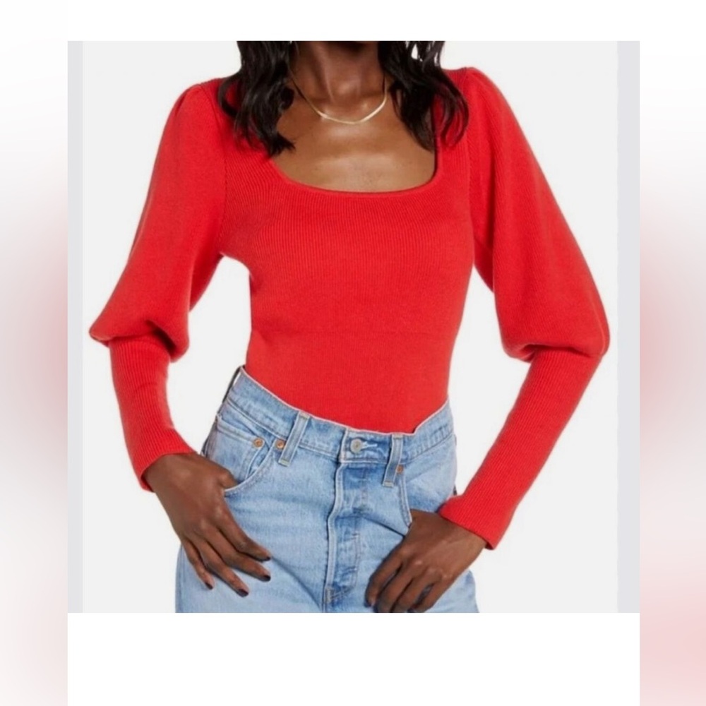ASTR Red Square Neck Long Sleeve Sweater